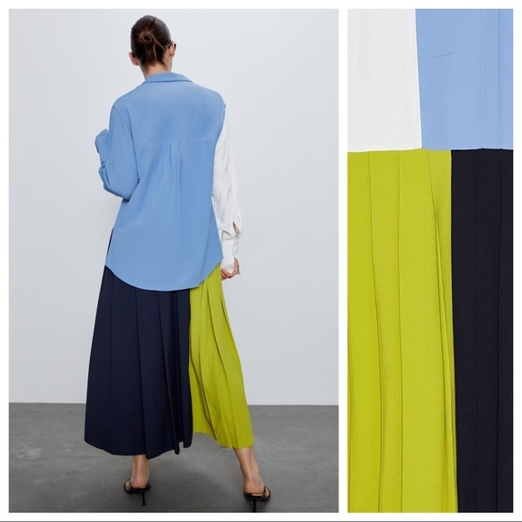 NWOT. Zara Pleated Patchwork Midi Dress. Size XS. - Picture 2 of 15